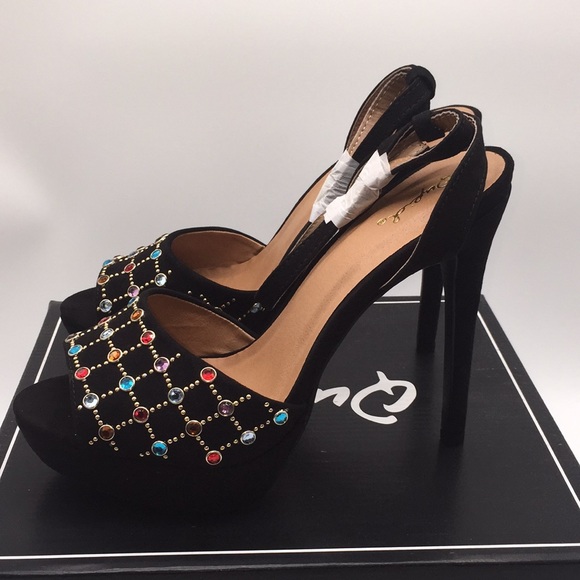 Qupid Ladies Platform Black Suede 5” Heels Pumps Size 7 - Picture 4 of 14